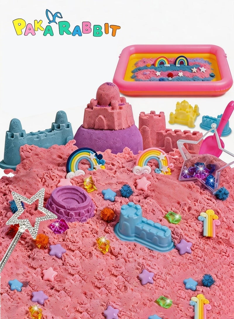 Paka Rabbit Children's Sand  Toy Set  2kg Magic Sand and 90 Beach Molds Sand Tray Safe Boys Girls Clay Plasticine Creative Handmade Sand with Storage Box Great for Indoor and Outdoor Use Playing is fun and can develop skills.(4 colors) - Image 1