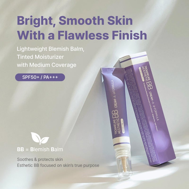 TROIAREUKE Aesthetic BB Cream A+ Formula (21 Beige) SPF50+ PA+++, Lightweight Blemish Balm, Tinted Moisturizer with Medium Coverage, Lasting Foundation Makeup Base for Oily Skin | Korean Beauty Makeup - Image 2