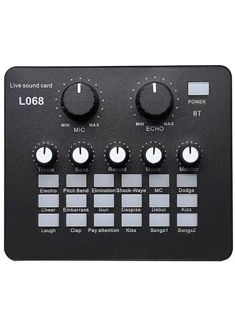 Mini Rechargeable Live Sound Card Voice Changer Device With Built-in Multiple Sound Effects And Earphone Lavalier Microphone Black