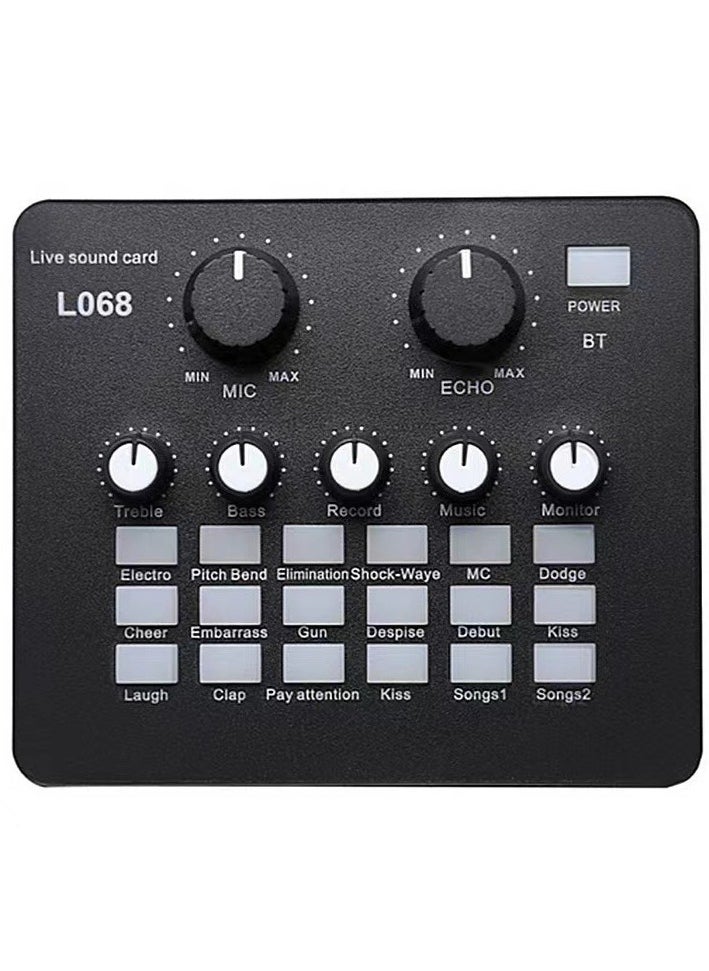 Mini Rechargeable Live Sound Card Voice Changer Device With Built-in Multiple Sound Effects And Earphone Lavalier Microphone Black  - Image 1