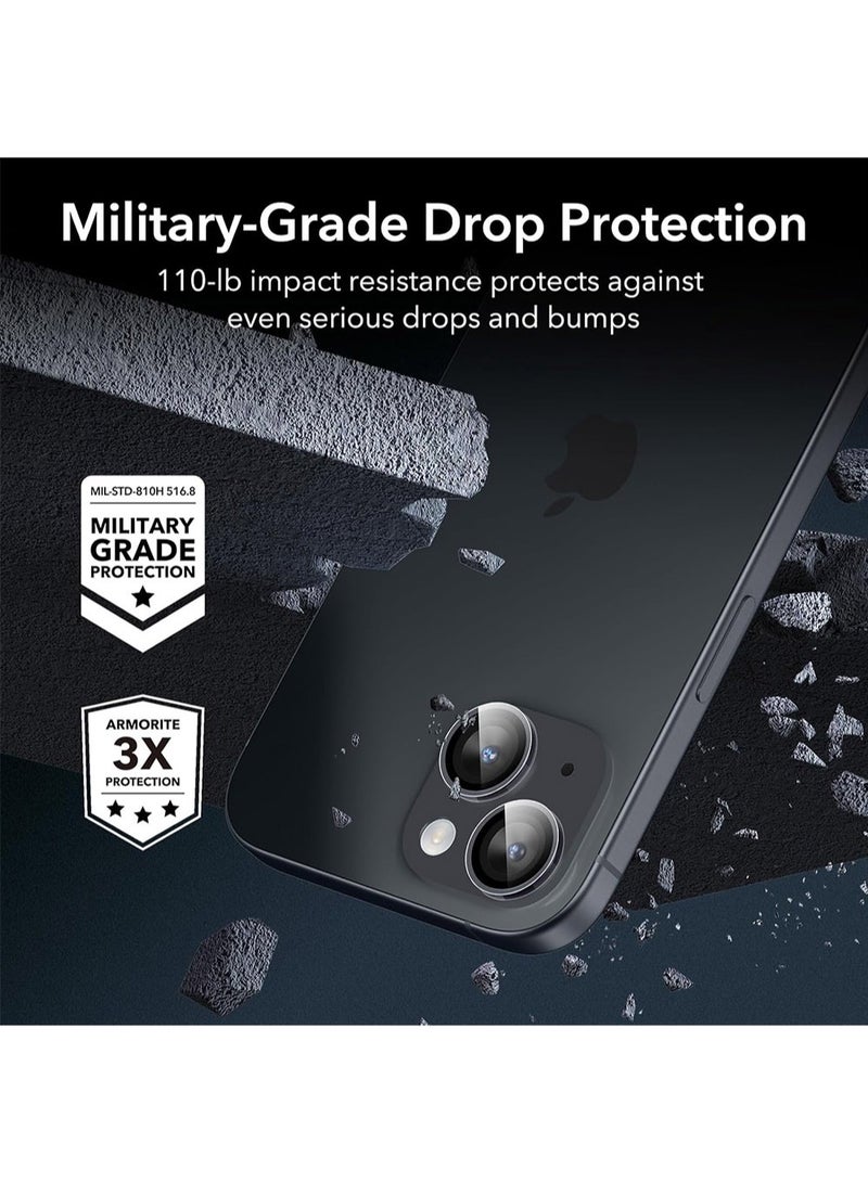 واقي عدسة الكاميرا لهاتف iPhone 15 6.1 بوصة وiPhone 15 Plus 6.7 بوصة 9H غطاء حلقة فردي معدني من الزجاج المقسى عالي الدقة شفاف - Image 4