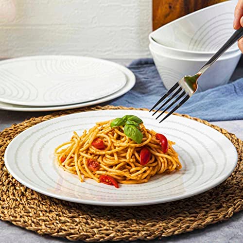 BZYOO BPA-Free Dishwasher Safe 100% Melamine Plastic Plate & Bowl Set Casual dining Indoor and Outdoor Dining Party (12 PCS Dinnerware set, Service for 4, white planet) - Image 3
