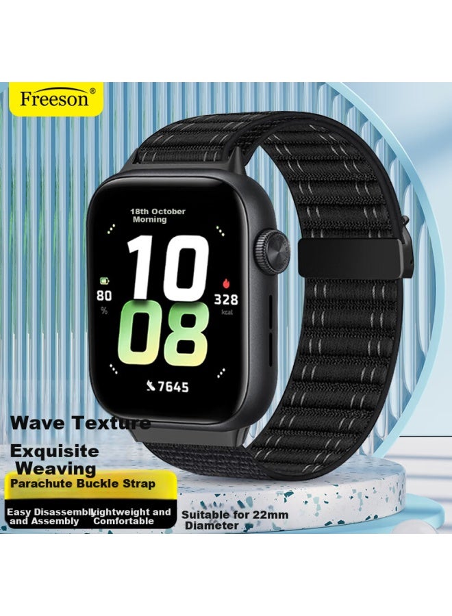 Freeson Nylon Woven Loop Breathable Business Replacement Wristband For Honor Watch 5 With Parachute Buckle, Smart Sports Watch Band [Black] 22Mm Interface - Image 1