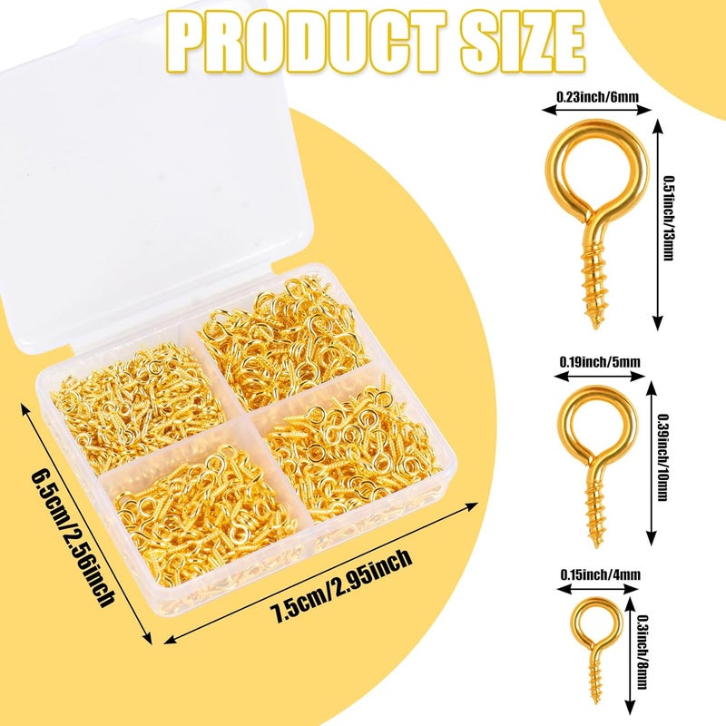 Romeda 720PCS Small Screw Eye Pins, 3 Styles of Mini Eye Screws, Eyelet Pins Hooks for DIY Crafts, Art Projects, Tiaras and Jewelry Making - Gold - Image 2
