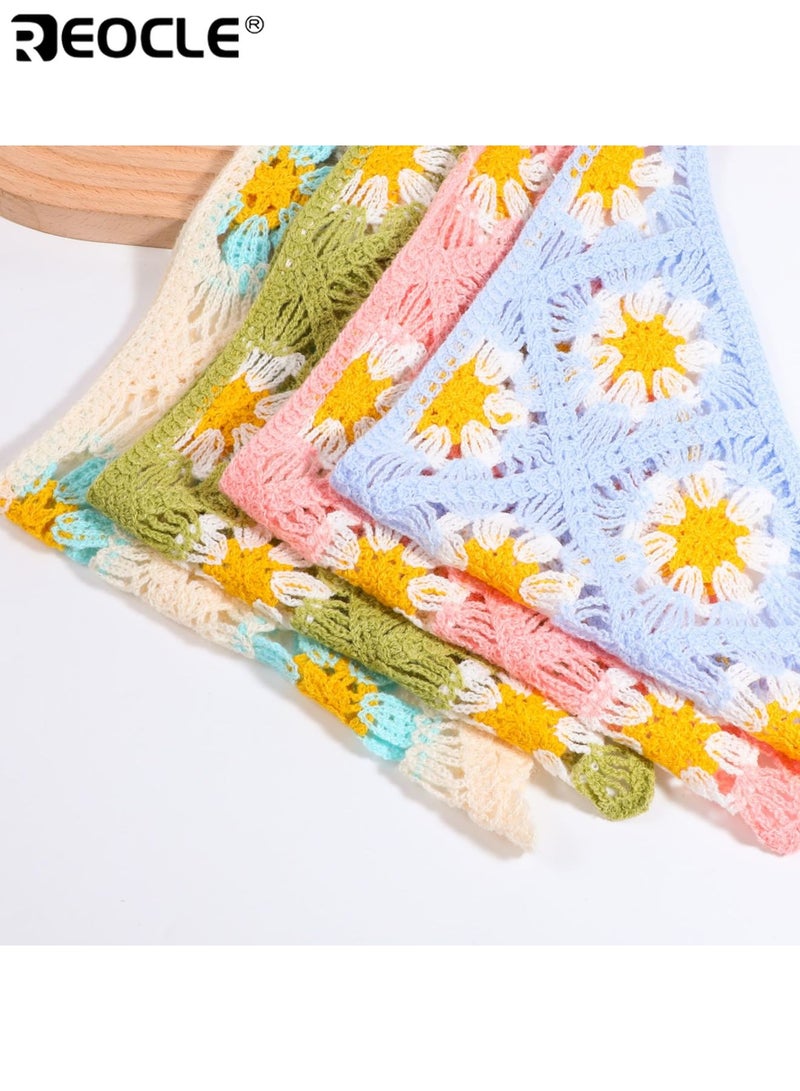 ريوكل عصابة رأس مثلثة كروشيه للنساء من قطعتين بتصميم ريفي فرنسي وأسلوب فني، إكسسوار شعر بوهو للنساء بملمس ناعم للارتداء في الهواء الطلق - Image 2