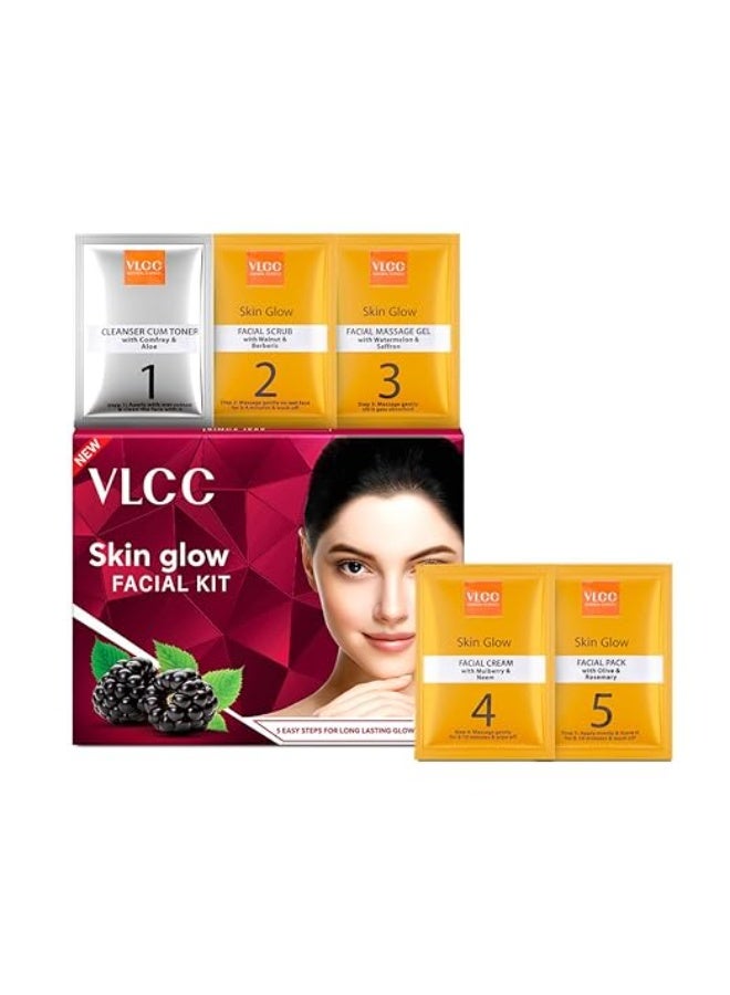 VLCC Glow Facial Kit - 25g X 3 (75g) (Pack of 3) | Promotes Cell Renewal, Helps Brighten Complexion, Even Tone Skin | Smoothens Uneven Skin Texture | With Aloe Vera, Cucumber, Saffron & Mulberry - Image 4