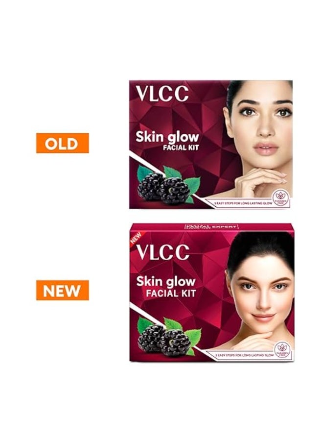 VLCC Glow Facial Kit - 25g X 3 (75g) (Pack of 3) | Promotes Cell Renewal, Helps Brighten Complexion, Even Tone Skin | Smoothens Uneven Skin Texture | With Aloe Vera, Cucumber, Saffron & Mulberry - Image 2