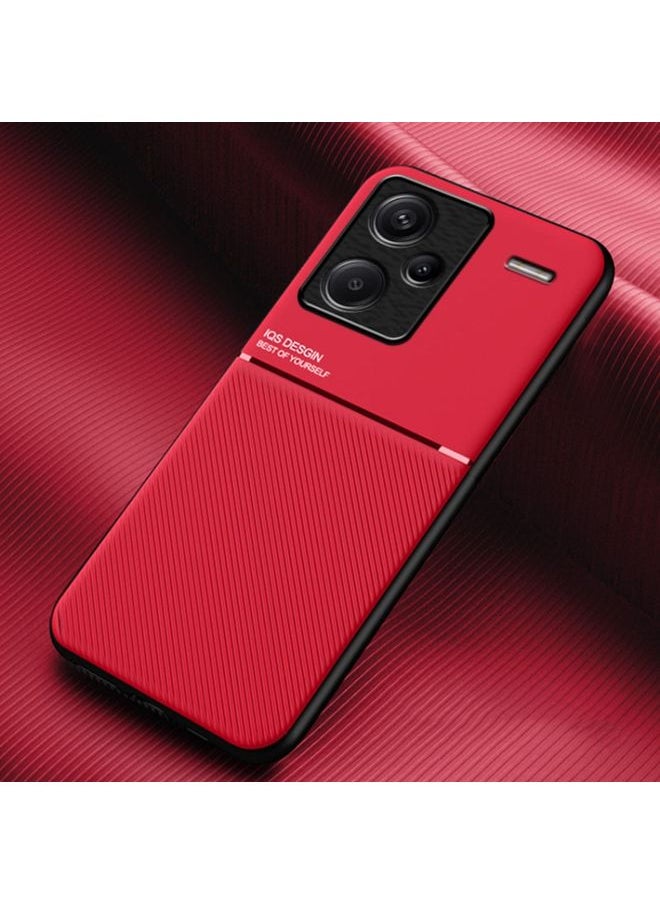 HuHa Case Cover For Xiaomi Redmi Note 13 Pro+ 5G Classic Tilt Strip Grain Magnetic Shockproof PC + TPU Phone Case Red 