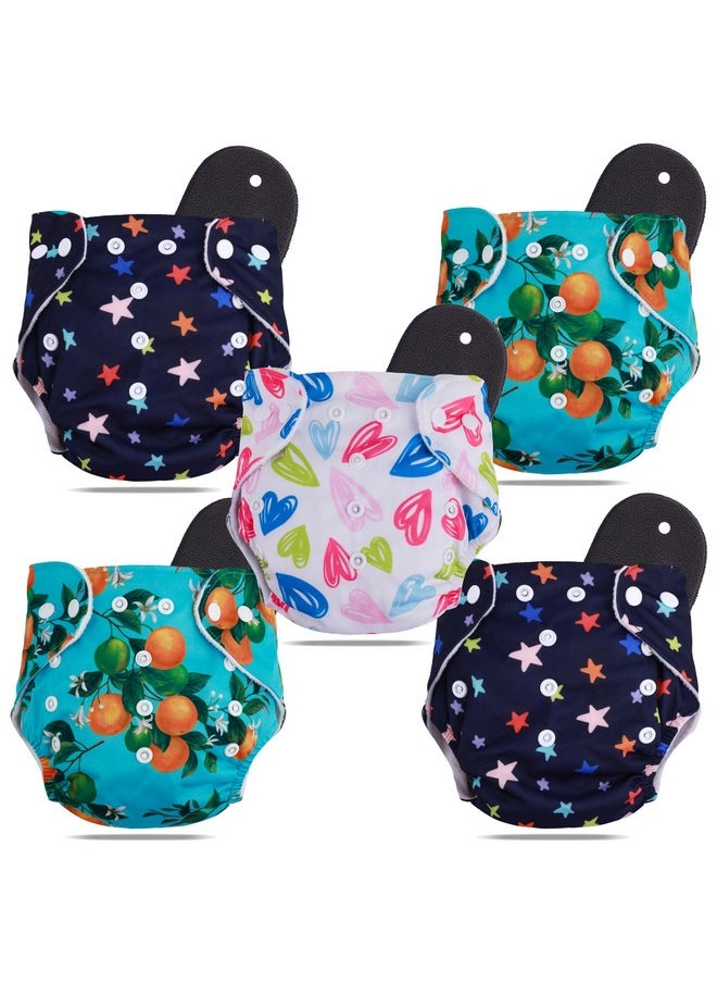 Novo Baby Leakage Proof Reusable Cloth Diaper With 5 Layer High Absorbent Pad | Reusable Nappies| Freesize For Kids 0-3 Yrs | Washable Diapers (Pack Of 5)  - Image 1