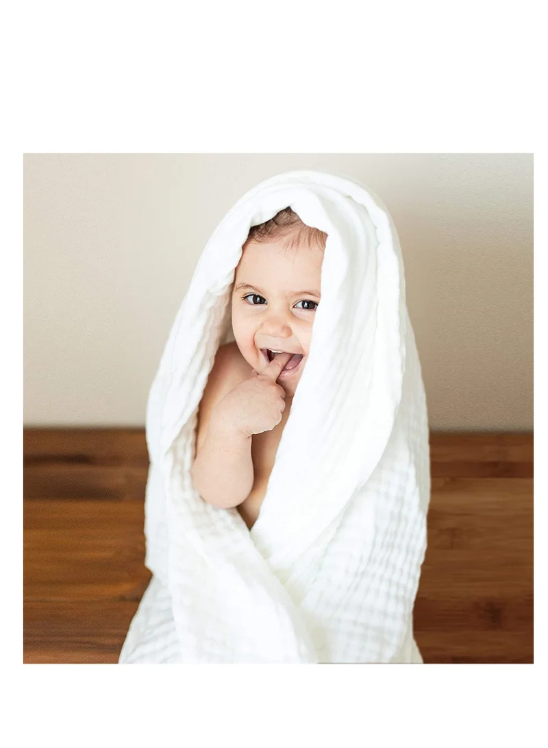 Anvi Baby Set of 2 Organic Muslin Bath Towel- White Lotus105x105cms