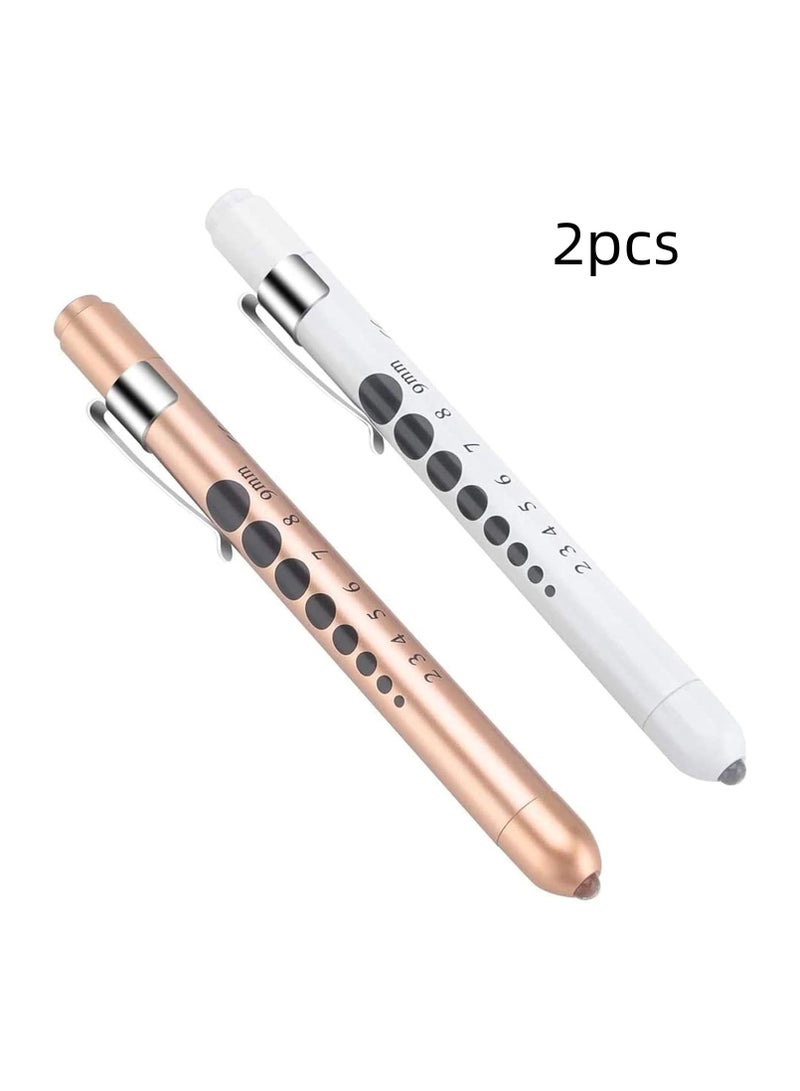 Pen Light with Pupil Gauge LED Penlight for Nurses Doctors, 2 Pcs Reusable Medical Penlight for Nursing Students (Rose Gold/White) - Image 1