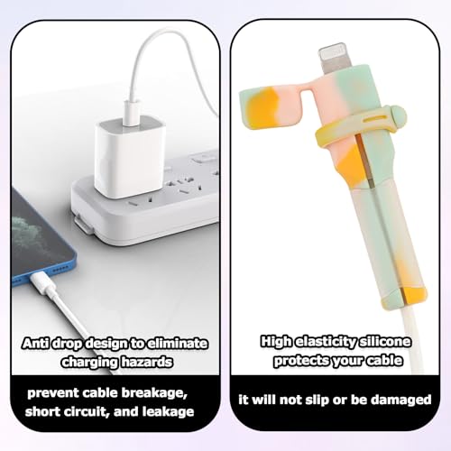 LUSTRIB 4PCS (2 Sets) Charger Cable Protector - Silicone Non-Slip Cord Saver Compatible with Lightning & USB-C Type-C Cables, 2-in-1 Dustproof Organizer and Protection, Multicolor Wire Protector for Home - Image 5