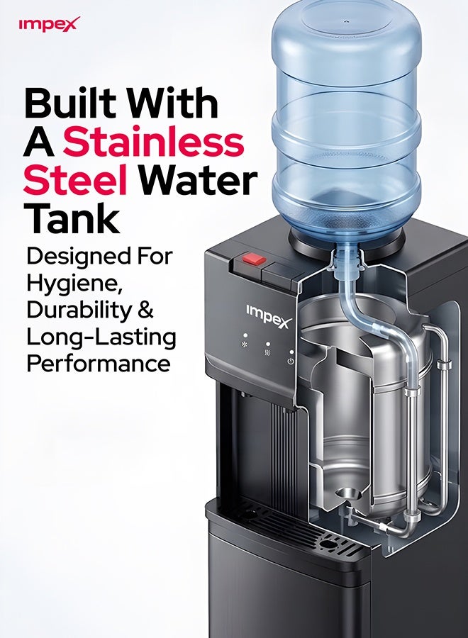Impex 3 Tap Water Dispenser with Cabinet, Hot, Normal & Cold Water, Powerful Compressor Cooling, Stainless Steel Corrosion-Free Tanks, Safety Lock for Hot Water, Anti-Dust Water Bottle Holder, Black, 2-Year Warranty - WD3902C WD 3902C Black - Image 5