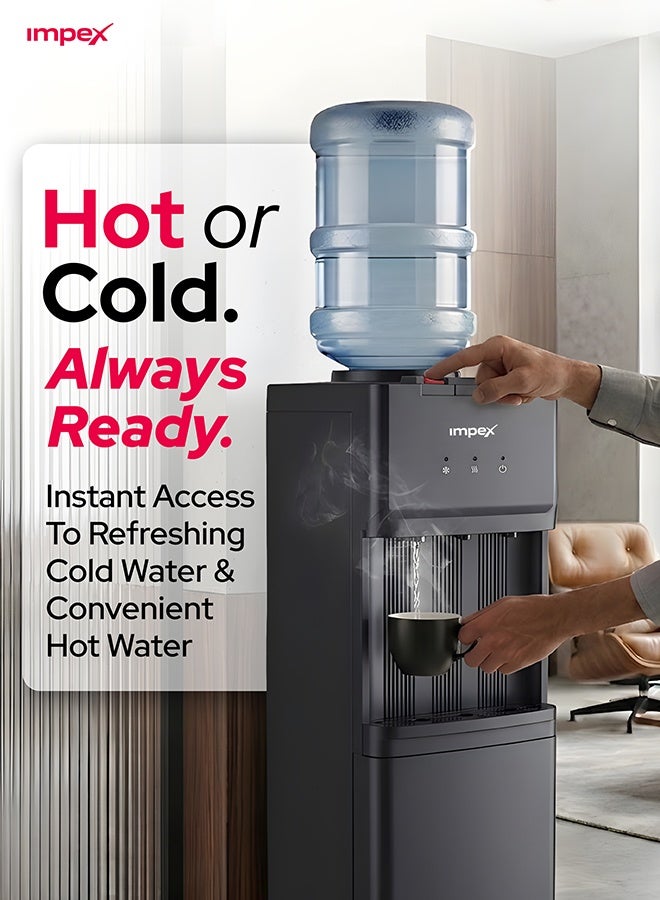 Impex 3 Tap Water Dispenser with Cabinet, Hot, Normal & Cold Water, Powerful Compressor Cooling, Stainless Steel Corrosion-Free Tanks, Safety Lock for Hot Water, Anti-Dust Water Bottle Holder, Black, 2-Year Warranty - WD3902C WD 3902C Black - Image 3