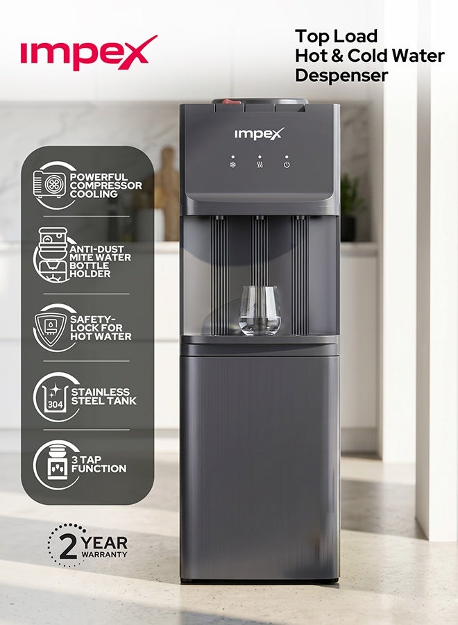 Impex 3 Tap Water Dispenser with Cabinet, Hot, Normal & Cold Water, Powerful Compressor Cooling, Stainless Steel Corrosion-Free Tanks, Safety Lock for Hot Water, Anti-Dust Water Bottle Holder, Black, 2-Year Warranty - WD3902C WD 3902C Black - Image 1
