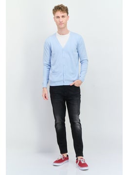 Sorbino Men V-Neck Ribbed Cardigan, Light Blue  - Image 2