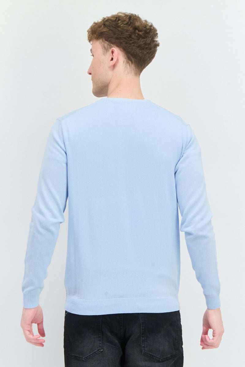 Sorbino Men V-Neck Ribbed Cardigan, Light Blue  - Image 4
