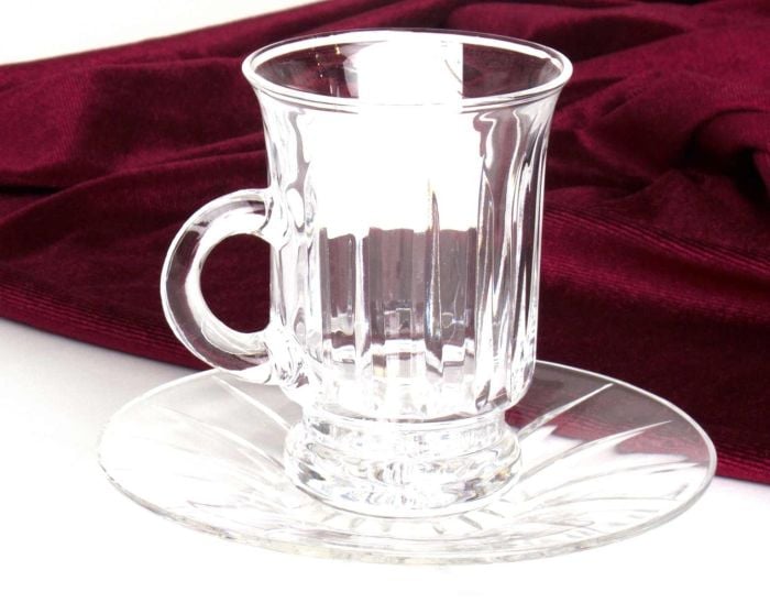 سوليتير كريستال طقم بيالات شاي كريستال مع صحون 12 قطعة – تصميم عملي، صنع في الهند