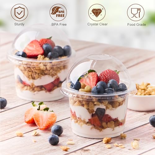 Kucoele 50 Pack 9 OZ Clear Plastic Cups with Dome Lids, Dessert Cups Parfait Cups Party Serving Cups for Yogurt, Fruit, Pudding and Ice Cream - Image 5