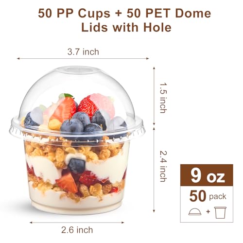 Kucoele 50 Pack 9 OZ Clear Plastic Cups with Dome Lids, Dessert Cups Parfait Cups Party Serving Cups for Yogurt, Fruit, Pudding and Ice Cream - Image 2