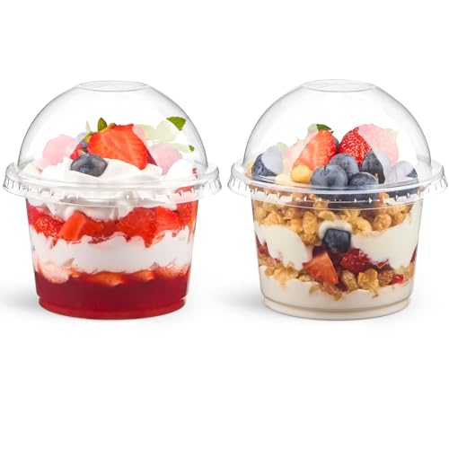 Kucoele 50 Pack 9 OZ Clear Plastic Cups with Dome Lids, Dessert Cups Parfait Cups Party Serving Cups for Yogurt, Fruit, Pudding and Ice Cream - Image 1