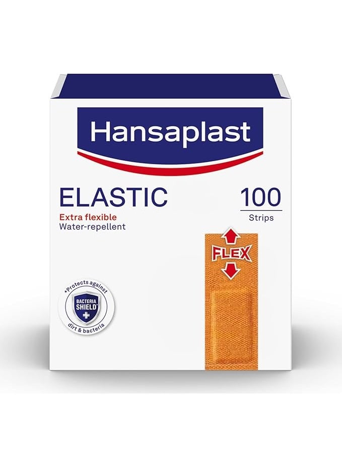 Hansaplast Elastic Plaster, Extra Flexible and Water-Repellent Non-Stick Elastic Plasters, Breathable and Usable on Everyday Wounds, Ideal for Joints and Moveable Parts of the Body, 100 Strips
