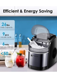 Vosco Ice Maker Countertop Black – 12Kg/24H, 9 Ice Cubes in 6 Mins, 2 Ice Sizes, Compact & Portable Ice Machine for Home, Office, Kitchen  - Image 4