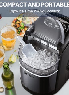 Vosco Ice Maker Countertop Black – 12Kg/24H, 9 Ice Cubes in 6 Mins, 2 Ice Sizes, Compact & Portable Ice Machine for Home, Office, Kitchen  - Image 1