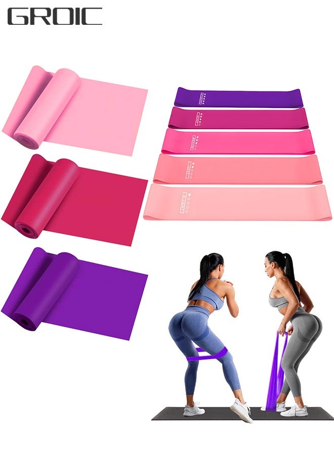 GROIC 8 Pack Resistance Bands Set, 5 Pcs Resistance Bands with 5 Resistance Levels  and 3 Pcs Elastic Exercise Bands for Workout Strength Training Yoga, Arms, Pilates, Full Body and Shoulders  - Image 1