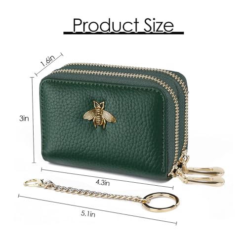 imeetu RFID Credit Card Holder, Small Leather Double Zipper Card Case Wallet for Women (Max,Green) - Image 4