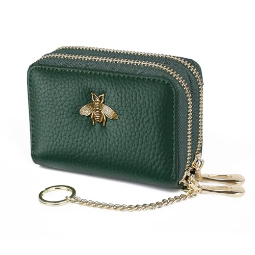 imeetu RFID Credit Card Holder, Small Leather Double Zipper Card Case Wallet for Women (Max,Green) - Image 1