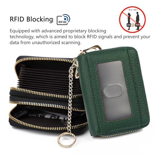 imeetu RFID Credit Card Holder, Small Leather Double Zipper Card Case Wallet for Women (Max,Green) - Image 2
