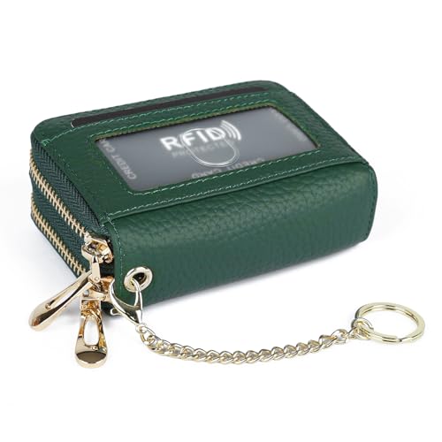 imeetu RFID Credit Card Holder, Small Leather Double Zipper Card Case Wallet for Women (Max,Green) - Image 5