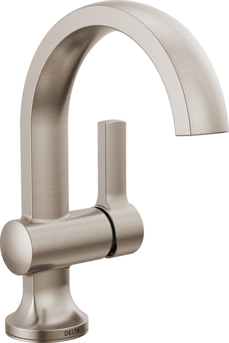 Delta Albion Brushed Nickel Bathroom Faucet 1 Hole Single Hole Bathroom Sink Faucet for Vanity Metal PushPop Drain Assembly SpotShield Brushed Nickel 15855LFSP