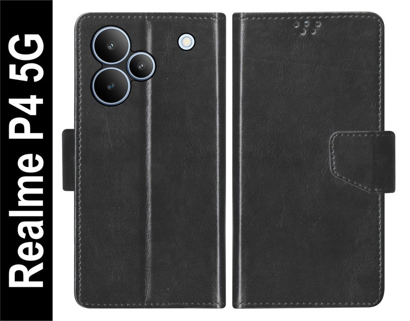 SBMS Flip Cover for Realme P4 5G (6.7-inch) Back Cover Case with Magnatic Closure | Inbuilt Stand | Card & Money Pocket (Black) - Image 2
