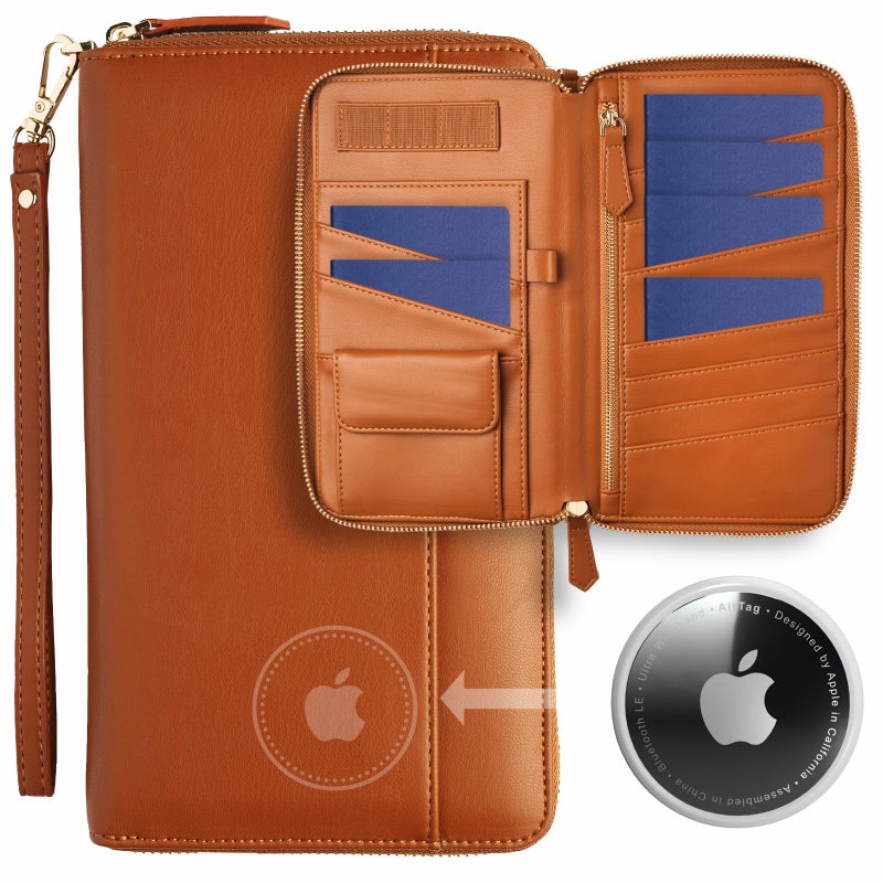Apadi Family Passport Holder with AirTag RFID Passport Wallet Leather Travel Wallet Womens with Zipper Multiple Travel Document Organizer Holder for 4 6 Passport Cover Case Porta Pasaporte Familiar - Image 1