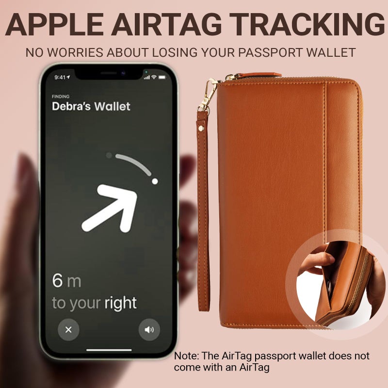 Apadi Family Passport Holder with AirTag RFID Passport Wallet Leather Travel Wallet Womens with Zipper Multiple Travel Document Organizer Holder for 4 6 Passport Cover Case Porta Pasaporte Familiar - Image 3