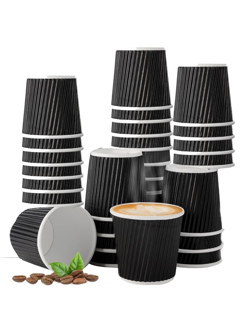 MARKQ [25 Cups] 4 oz. Black Disposable Coffee Cups - Triple Wall Ripple Hot Paper Cups for Tea, Drinks To-Go  - Image 1