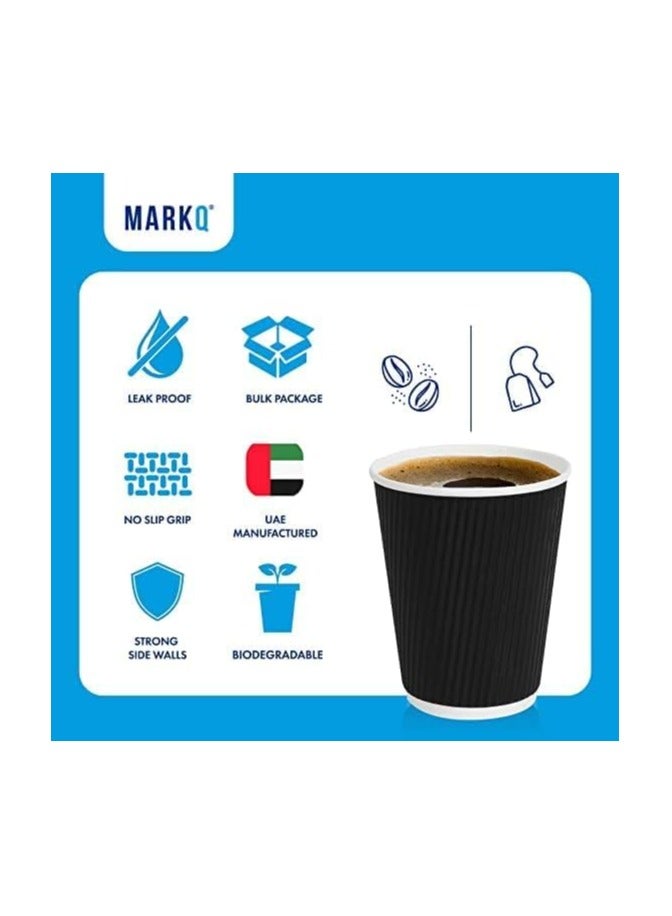 MARKQ [25 Cups] 4 oz. Black Disposable Coffee Cups - Triple Wall Ripple Hot Paper Cups for Tea, Drinks To-Go  - Image 4
