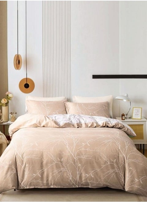 King size reversible Duvet Cover Set,  Pine Brown Color, Twigs Design