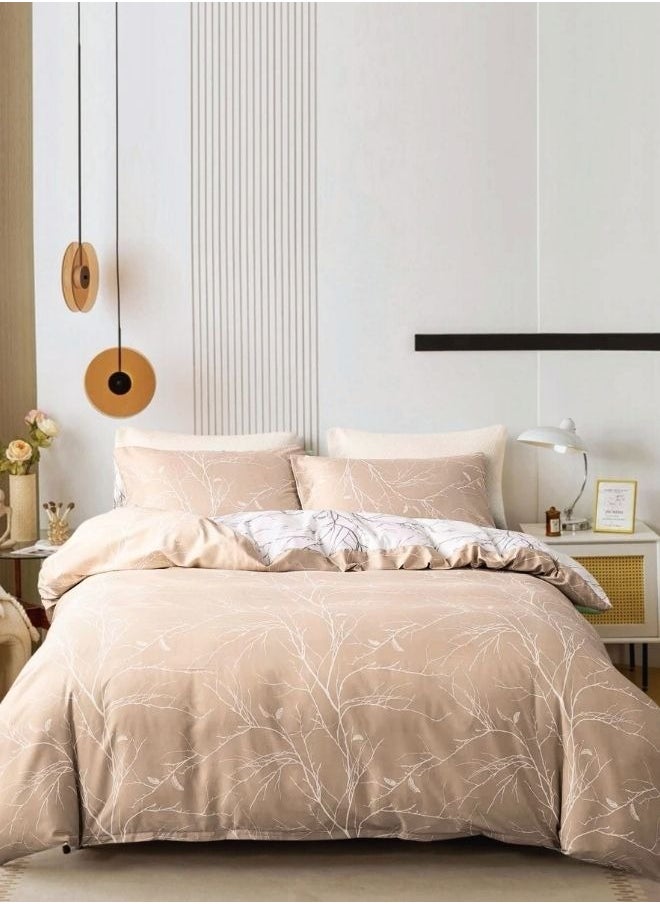 LUNA Home King size reversible Duvet Cover Set,  Pine Brown Color, Twigs Design  - Image 1