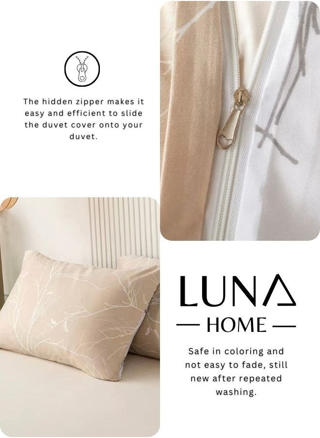 LUNA Home King size reversible Duvet Cover Set,  Pine Brown Color, Twigs Design  - Image 5