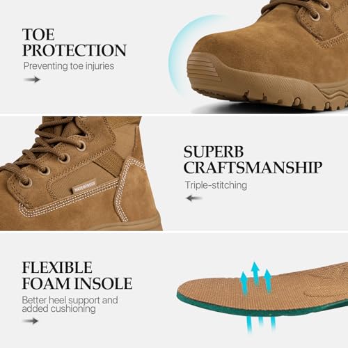 FREE SOLDIER Men's Tactical Boots 8 Inches Lightweight Combat Boot Durable Suede Leather Military Work Boots Desert Boot(Brown-waterproof,11) - Image 5