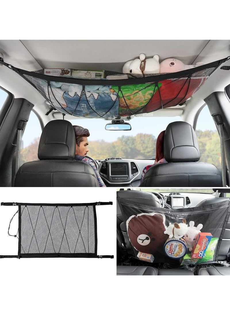 Chabeia SUV Roof Net Organizer, 90 x 65cm, Expandable, Versatile, 2-Tier, Mesh Storage, Adjustable D-ring Buckle, Car Roof Cargo Net, Universal Fit for SUVs, Reduces Sagging, Travel, Camping, Long Trips  - Image 1