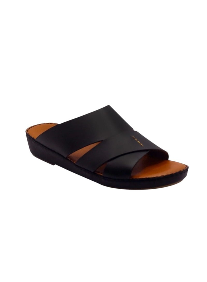 Men's Premium Leather Open Toe Slip-On Sandals - Cross Strap Design - Image 1