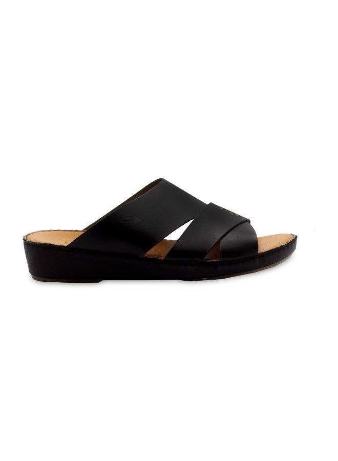 Men's Premium Leather Open Toe Slip-On Sandals - Cross Strap Design - Image 2