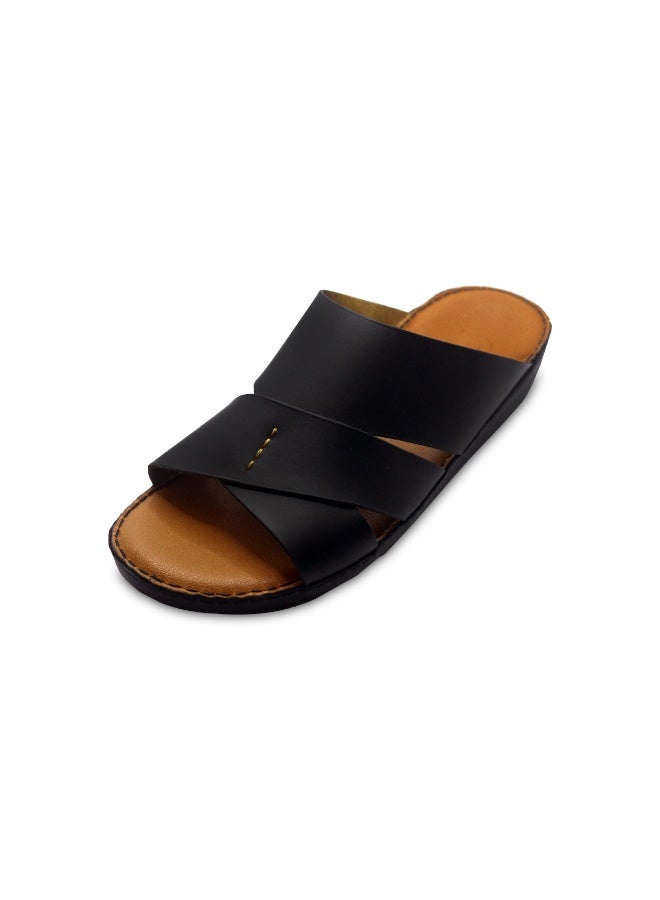 Men's Premium Leather Open Toe Slip-On Sandals - Cross Strap Design - Image 3