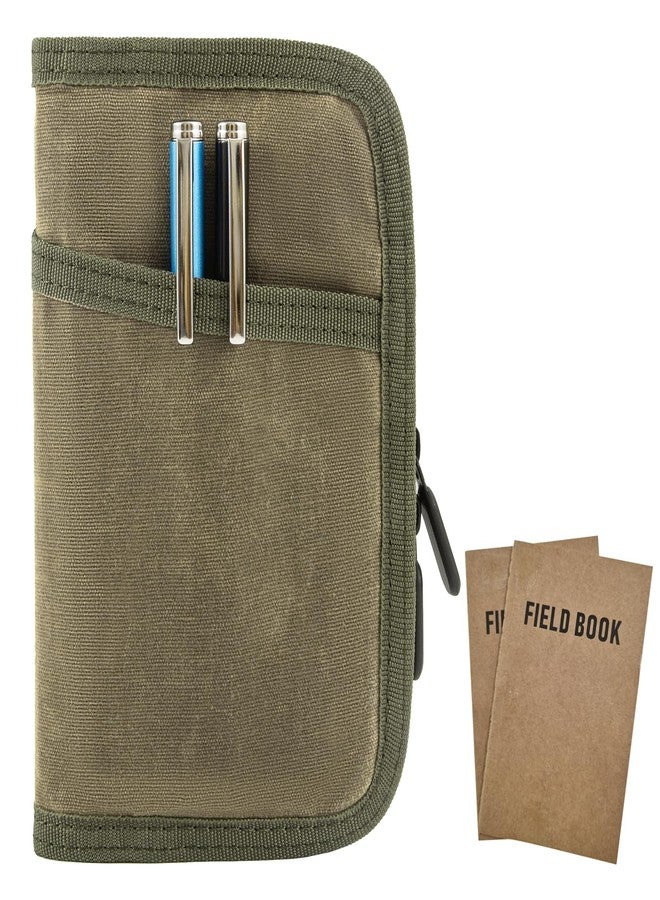 Baizoy Field Notes Notebooks Cover for 3.5 X 5.5 Inch Pocket Notebook Covers With Zipper Pen Holder,Water Resistant Journal Notebook Planner, Classy Waxed Canvas EDC Wallet (Brown + Field Notebook) - Image 1