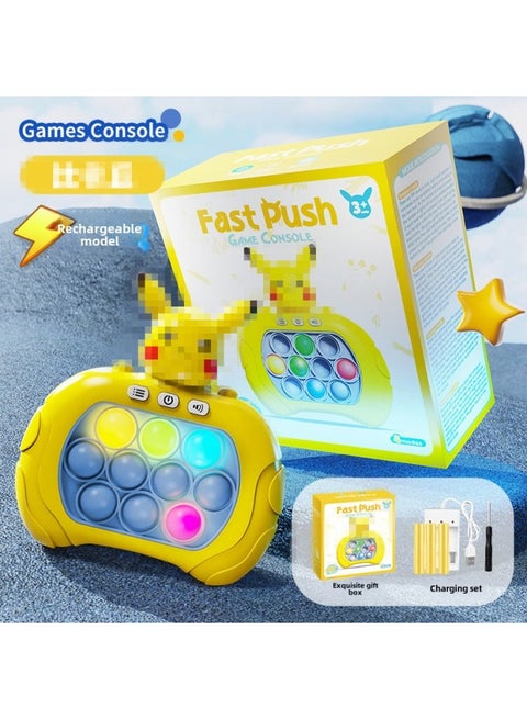 Children's Kulomi Speed Push Game Machine Rat-killing Pioneer Breaking Through Sanrio Press Music Thinking Training Decompression Toy-Color:Quick Push Game Machine [Bikachu] Charging Edition