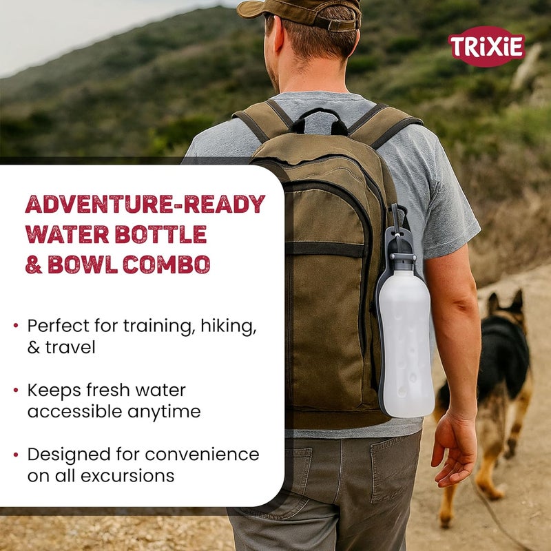 Trixie Pet Water Bottle and Bowl Combo, 0.7L Portable Water Dispenser for Dogs and Cats, Travel-Friendly Clip-On Design for Outdoor Walks, Hiking, Training & Quick Hydration - Image 4